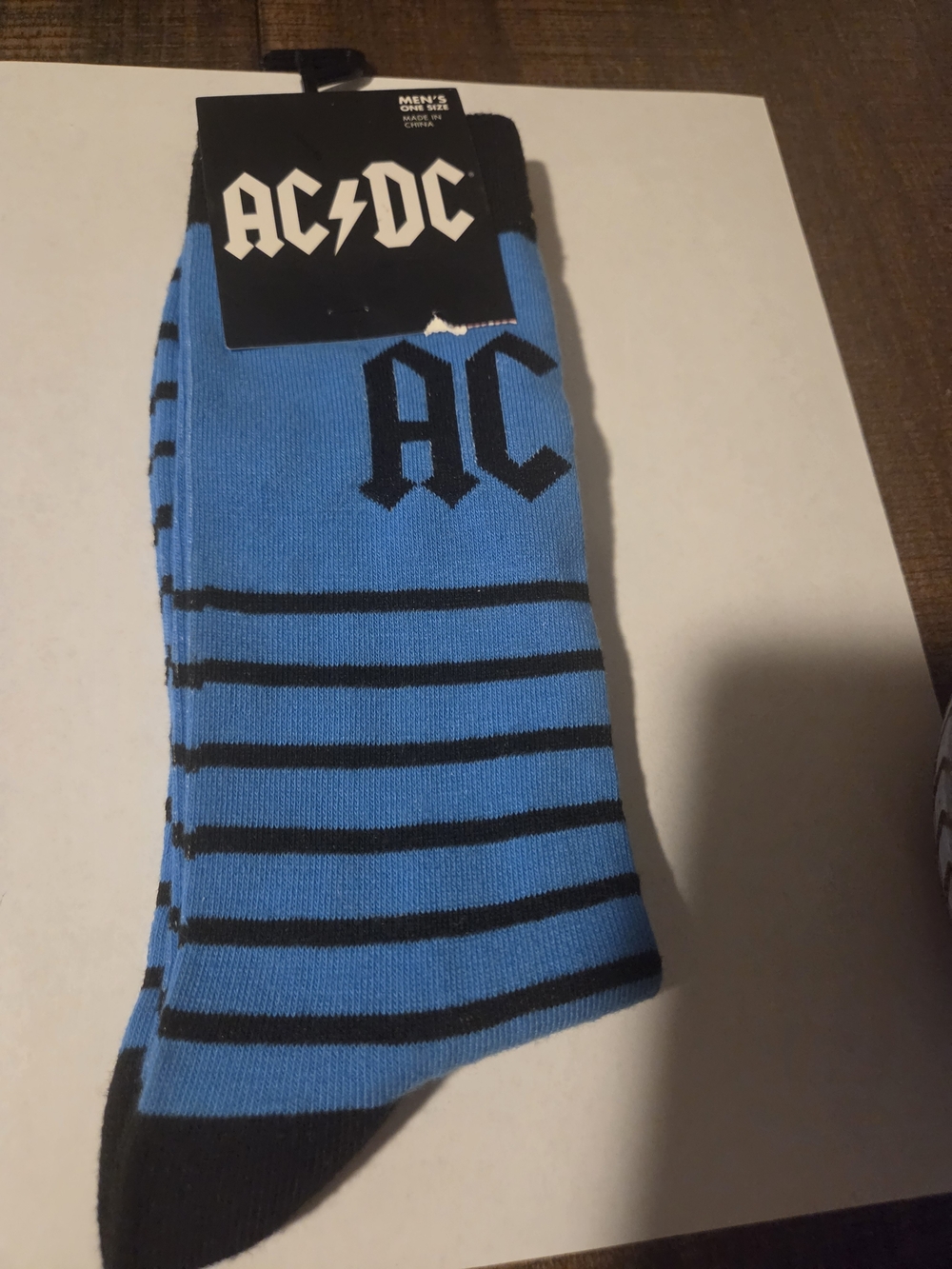 AC/DC Blue and Black Striped Crew Socks with Logo